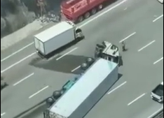 Brainless drivers drive over spilled diesel on highway