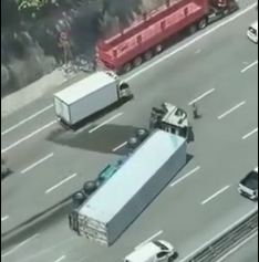 Brainless drivers drive over spilled diesel on highway