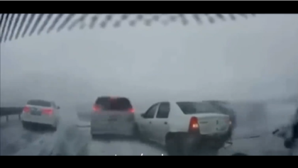 Horrible Accident Cars Pile Up on Highway in Kazakhstan