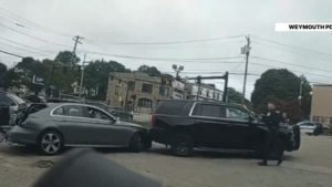 Mercedes driver repeatedly ramming police cruisers in Massachusetts